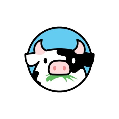 可爱的牛吃草圆圆徽章卡通矢量图标插图