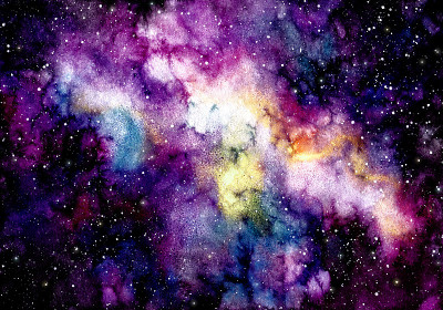 水彩画外太空，星星和彩色星云
