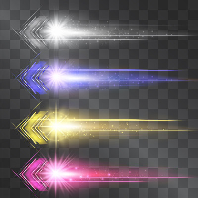 Arrow laser glow vector illumination set. Motion e