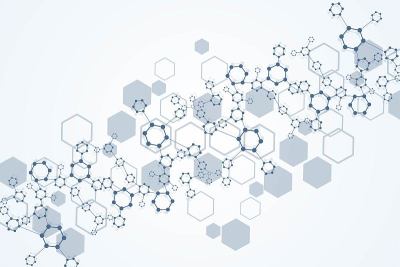 科学网络格局，连接线与点。技术六边形结构或分子连接元件。