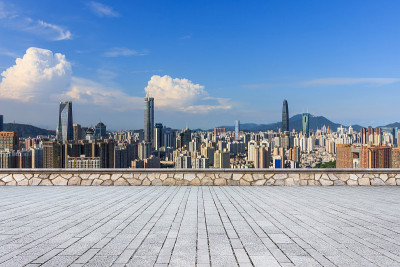 空白而无体的地板和深圳城市风光