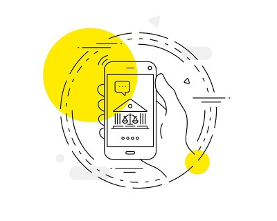 法院建筑线图标。正义规模的迹象。向量