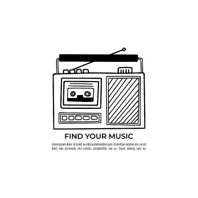 老式的收音机录音机，黑白的涂鸦。