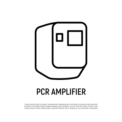 PCR放大器细线图标。实验室设备。矢量插图。