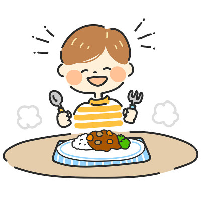 男孩吃咖喱饭
