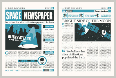 template for layout of a newspaper on UFOs theme