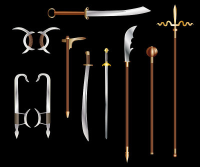 Chinese edged weapons - colored vector set on blac