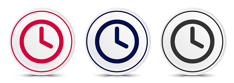 Clock icon crystal flat round button set illustrat