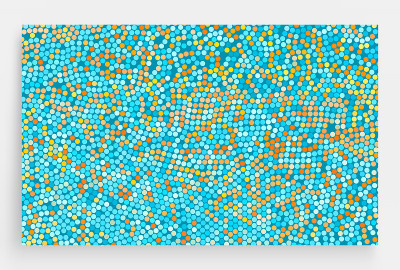 马赛克。抽象背景与颜色圈。圆点图案。3 d矢量插图。