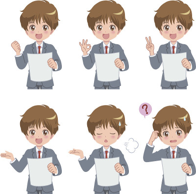 漫画风格的男孩与多个姿势