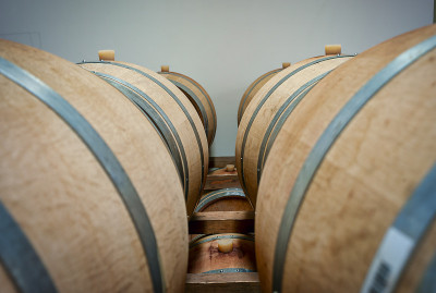 Wine barrels.
