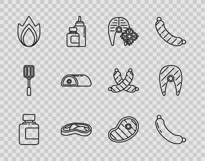 Set line Sauce bottle, Sausage, Fresh frozen fish 