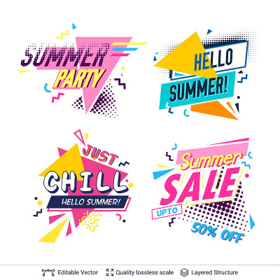 Set of summer party ad backgrounds in pop-art styl