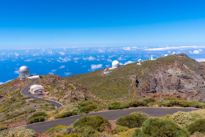 加那利群岛，拉帕尔马，塔布里恩特火山口顶部，Roque de los Muchachos国家公园的望