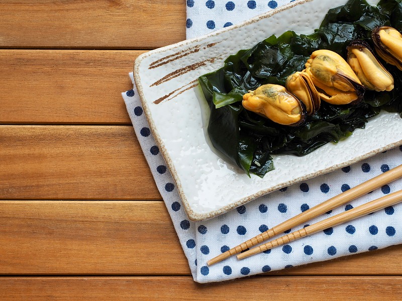 亚洲食物海藻和贻贝