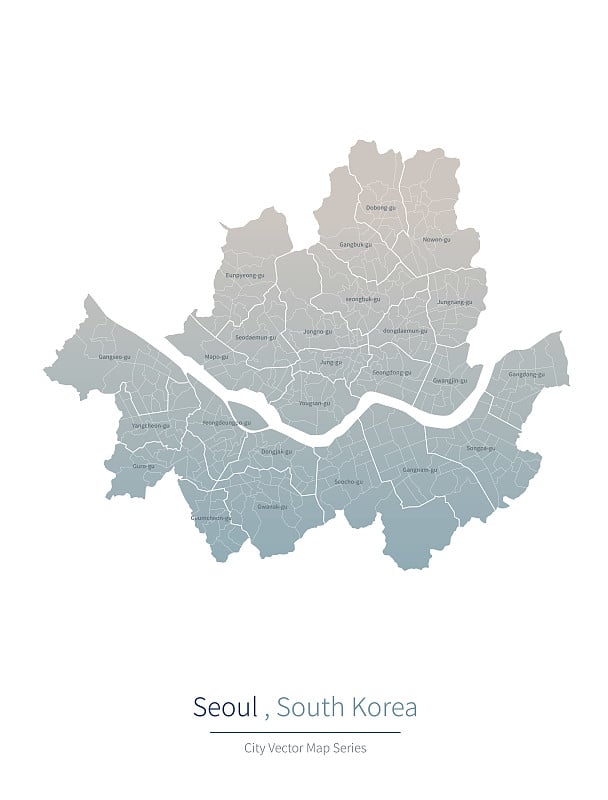首尔地图。韩国主要城市的矢量地图。