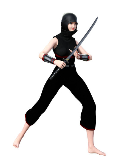 3D插图女忍者在白色