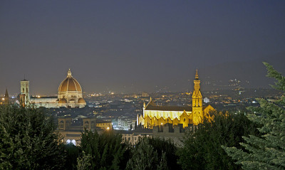 Elevated view of Florence at night