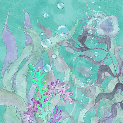 水彩画水下海洋生命异想天开的儿童插图