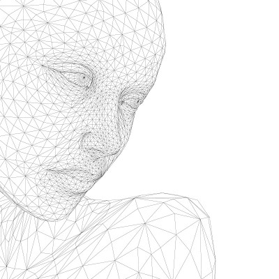 线框女孩的脸从黑色的线在白色的背景孤立。3 d。矢量图