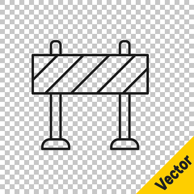 黑线道路屏障图标隔离透明背景。正在施工的禁区标志。修复工作。向量
