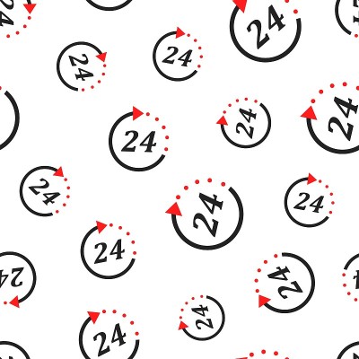 时间无缝模式背景。商业平面矢量插图。24小时符号图案。
