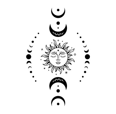 波西米亚的太阳和月亮。矢量魔术插图与天上的符号。