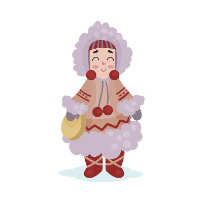 爱斯基摩妇女角色穿着民族服装彩色矢量插图