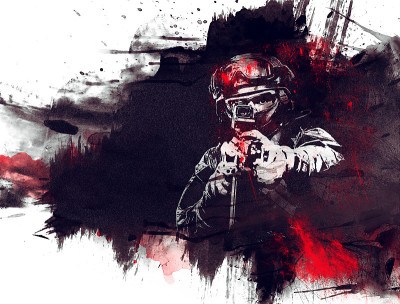 一名特种部队士兵正瞄准机关枪的准直瞄准器。特种部队的概念。电脑游戏。