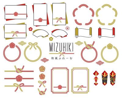 简单和可爱的Mizuhiki框架矢量插图材料/框架/丝带/与字符