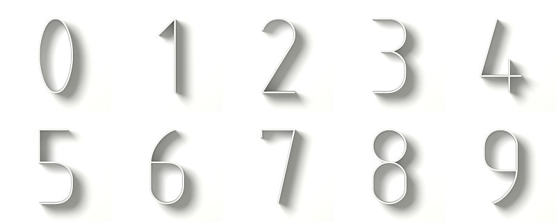 长阴影数字数字0-9 3D