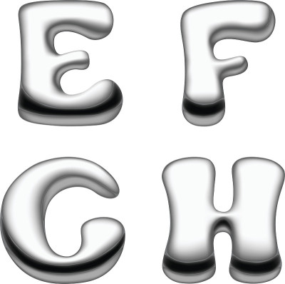 金属和液体水银字母表大写字母设置隔离。