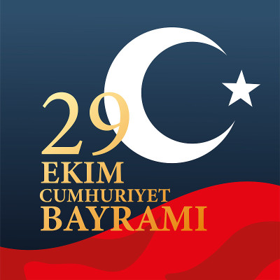 29 ekim cumhuriyet bayrami与白色土耳其月亮与星星在蓝色背景矢量设计