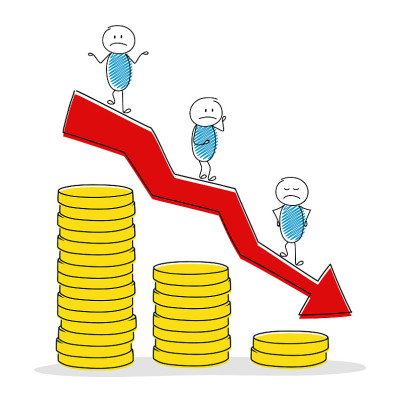 经营理念与手绘棍和硬币堆栈图。向量。