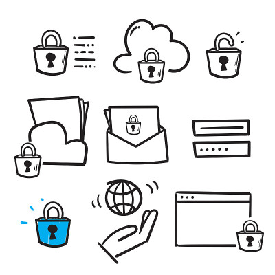 hand drawn data protection icon in doodle style ve