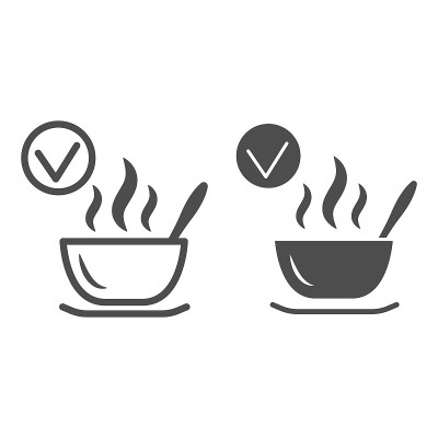 Hot dish with check mark line and solid icon, Inte