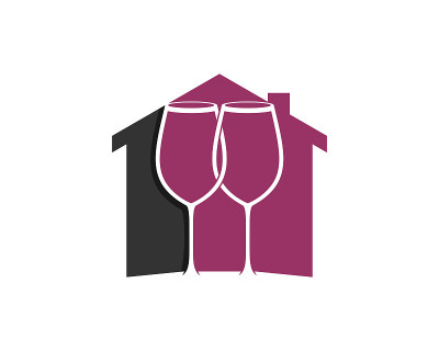 两个葡萄酒杯连接屋内的标志