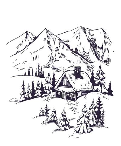 冬天的背景是雪和树。手绘插图转换为矢量。