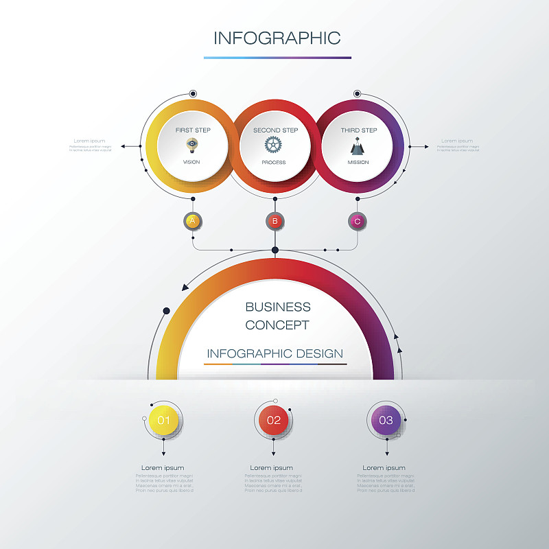 矢量信息图，圆设计与箭头标志和选项或步骤。