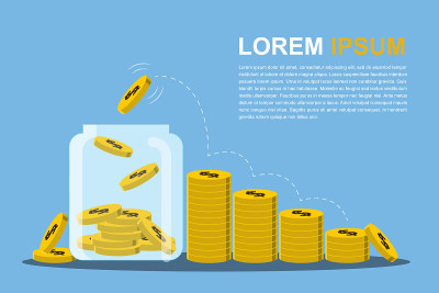 Vector illustration. Jar with coins stack growth f