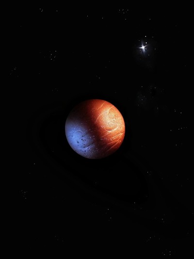 在有恒星的太空中有固体表面的红色行星