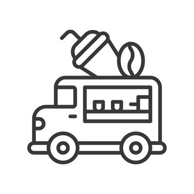 咖啡货车卡车矢量，食品卡车线条风格可编辑的笔触图标