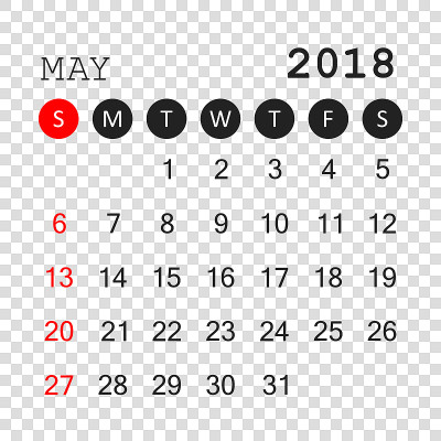 2018年5月日历。日历计划设计模板。一周从周日开始。业务矢量插图。