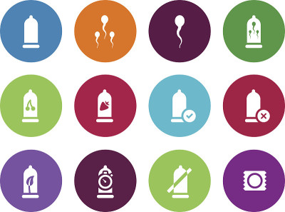Condom pack circle icons on white background