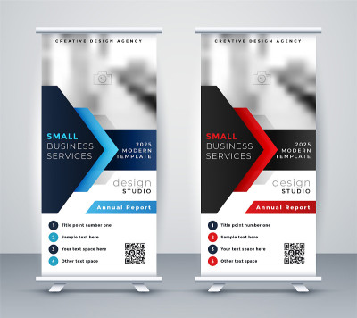 modern company rollup standee banner in blue and r