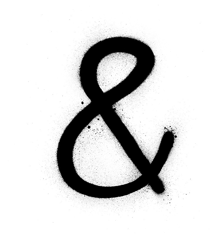 graffiti ampersand symbol sprayed in black over wh