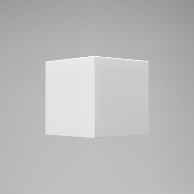 白色三维建模立方体与透视孤立在灰色背景。渲染一个旋转的3d盒子在透视照明和阴影。现实的矢量图标