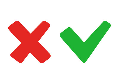 Green check mark and red cross. Vector illustratio