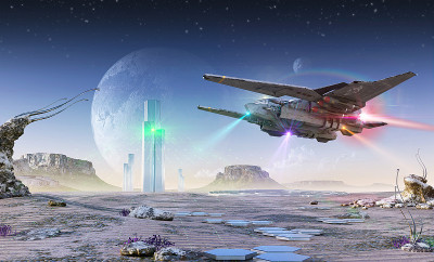 人类的宇宙飞船飞过一个外星球