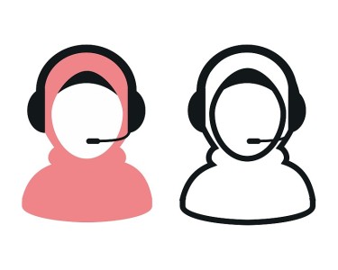 客服穆斯林女性头像图标。戴着头巾的呼叫中心接线员。客户服务与沟通标志。图标的象征。